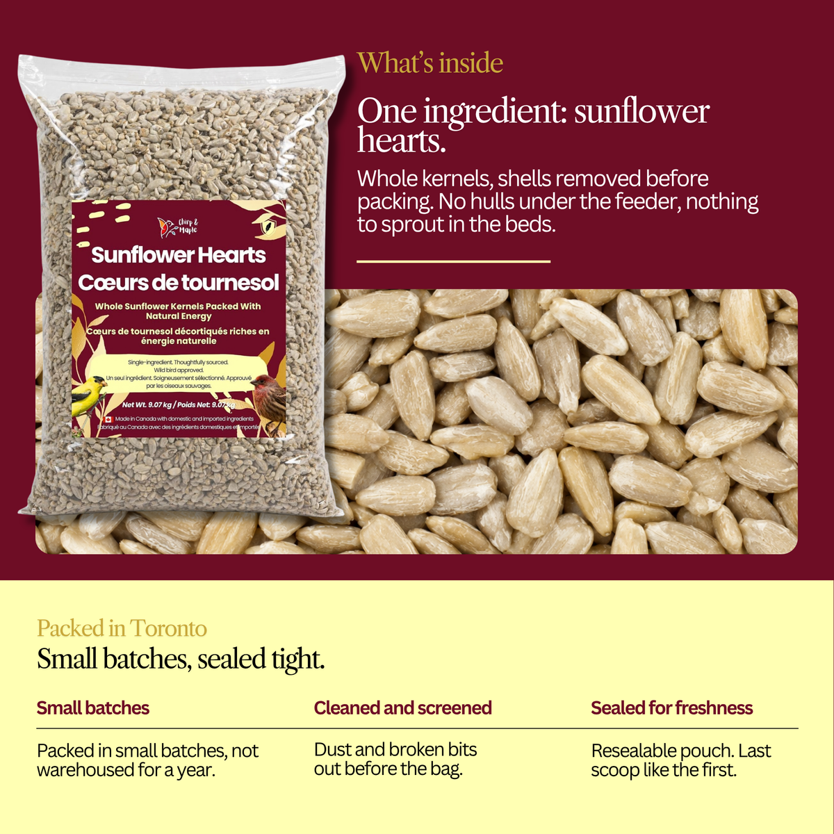 Sunflower Hearts for Wild Birds – Shell-Free, 100% Whole Sunflower Kernels