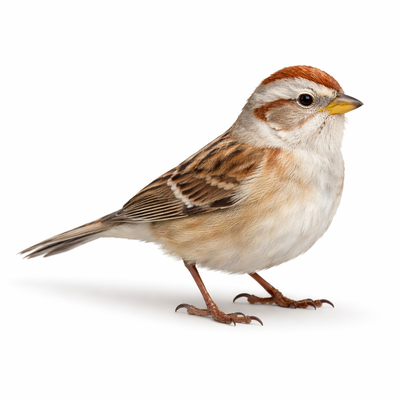 Bird with brown and white plumage on a white background