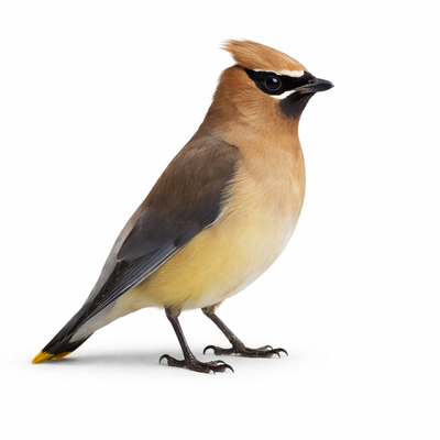 Bird with brown and beige plumage on a white background