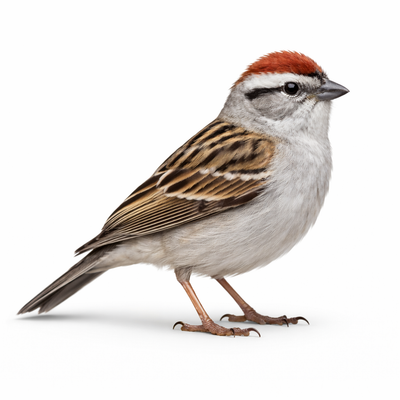 Small bird with a red cap on a white background