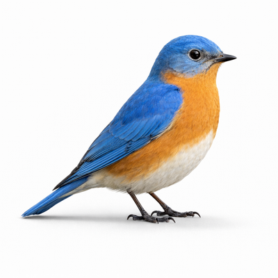 Blue and orange bird on a white background