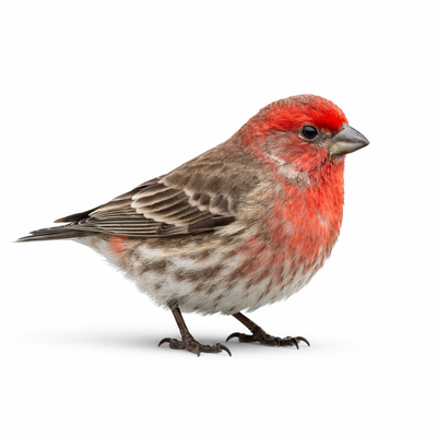 Bird with red head and brown body on a white background