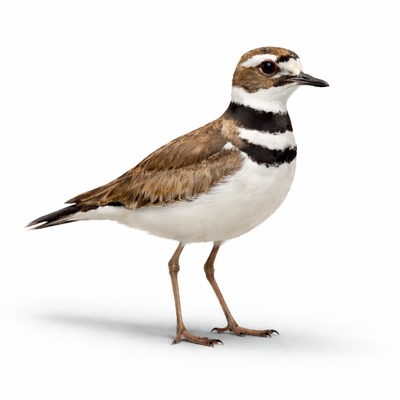 Bird with brown and white plumage on a white background
