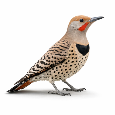 Woodpecker with a red patch on a white background