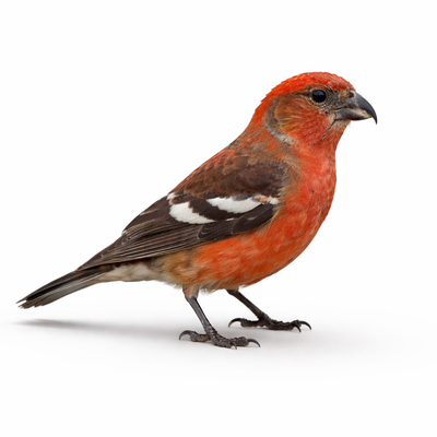 Red and brown bird on a white background