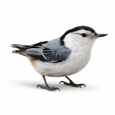 White-breasted nuthatch bird on a white background