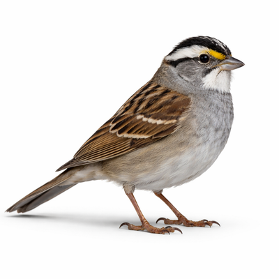 White-throated sparrow on a white background