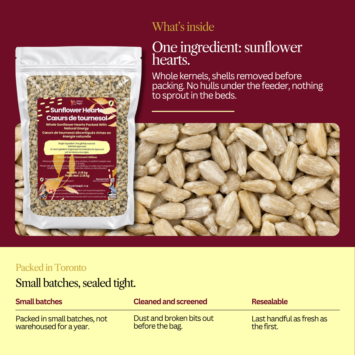 Sunflower Hearts for Wild Birds – Shell-Free, 100% Whole Sunflower Kernels