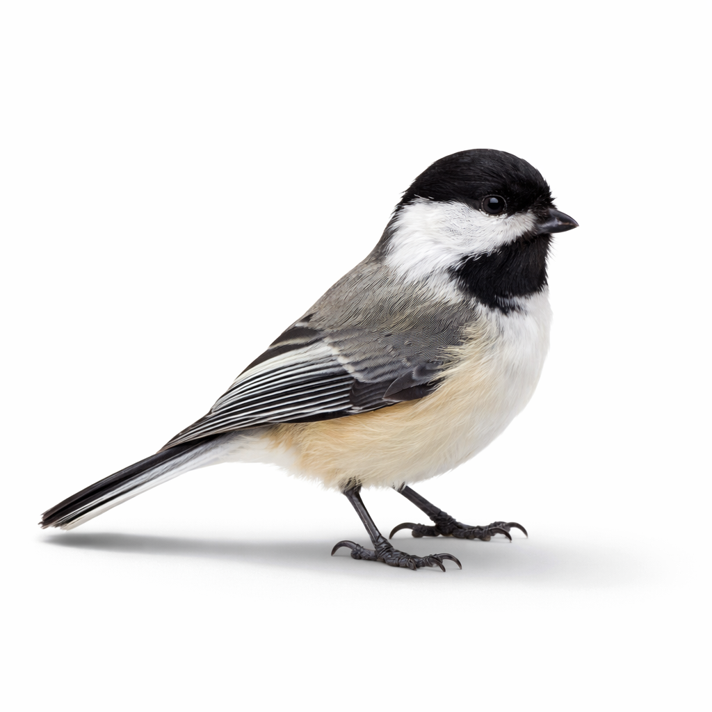Black-capped chickadee on a white background