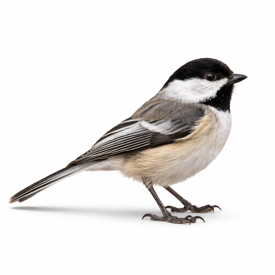 Black-capped chickadee on a white background