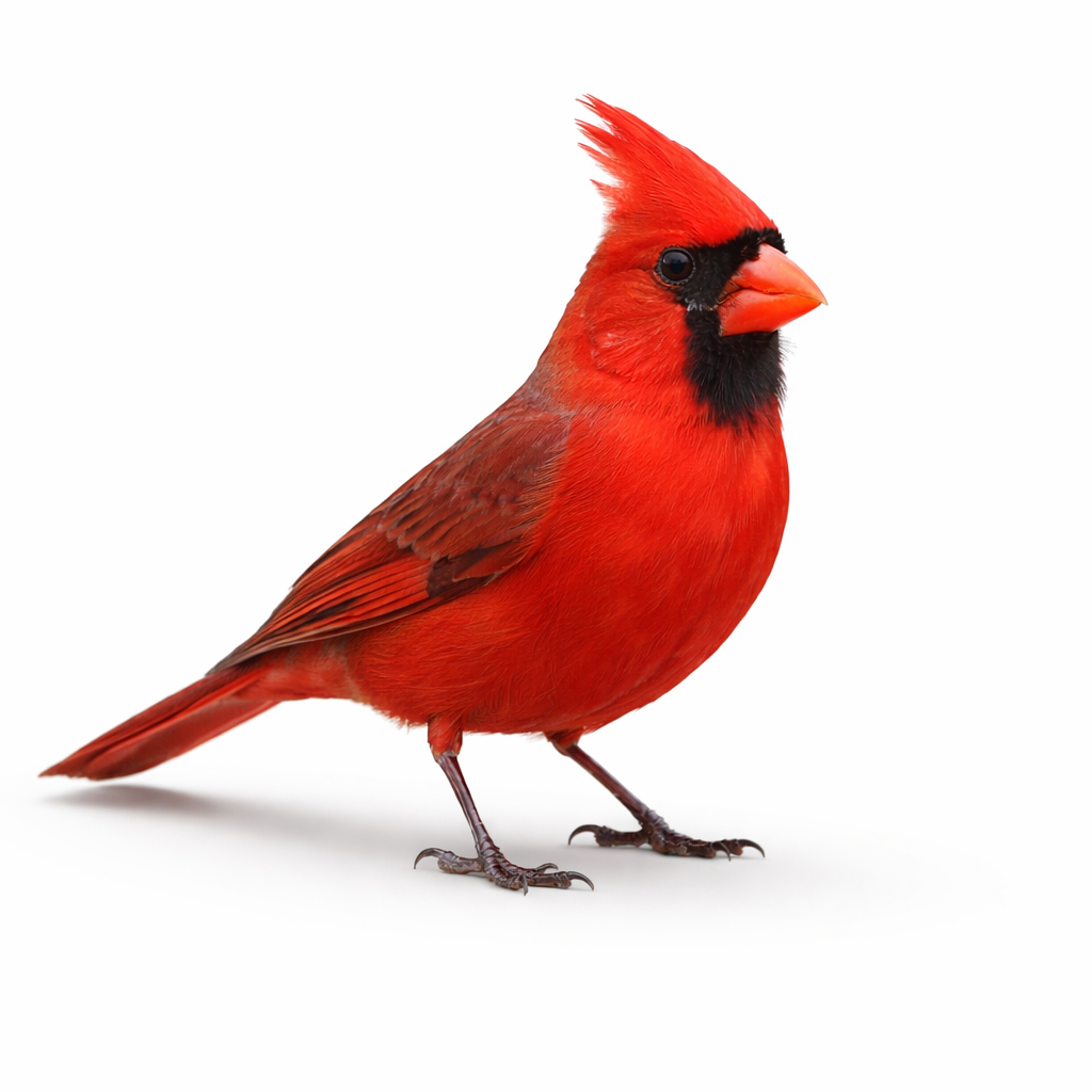 Red cardinal bird on a white background